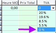 Sélection d'une TVA à 0