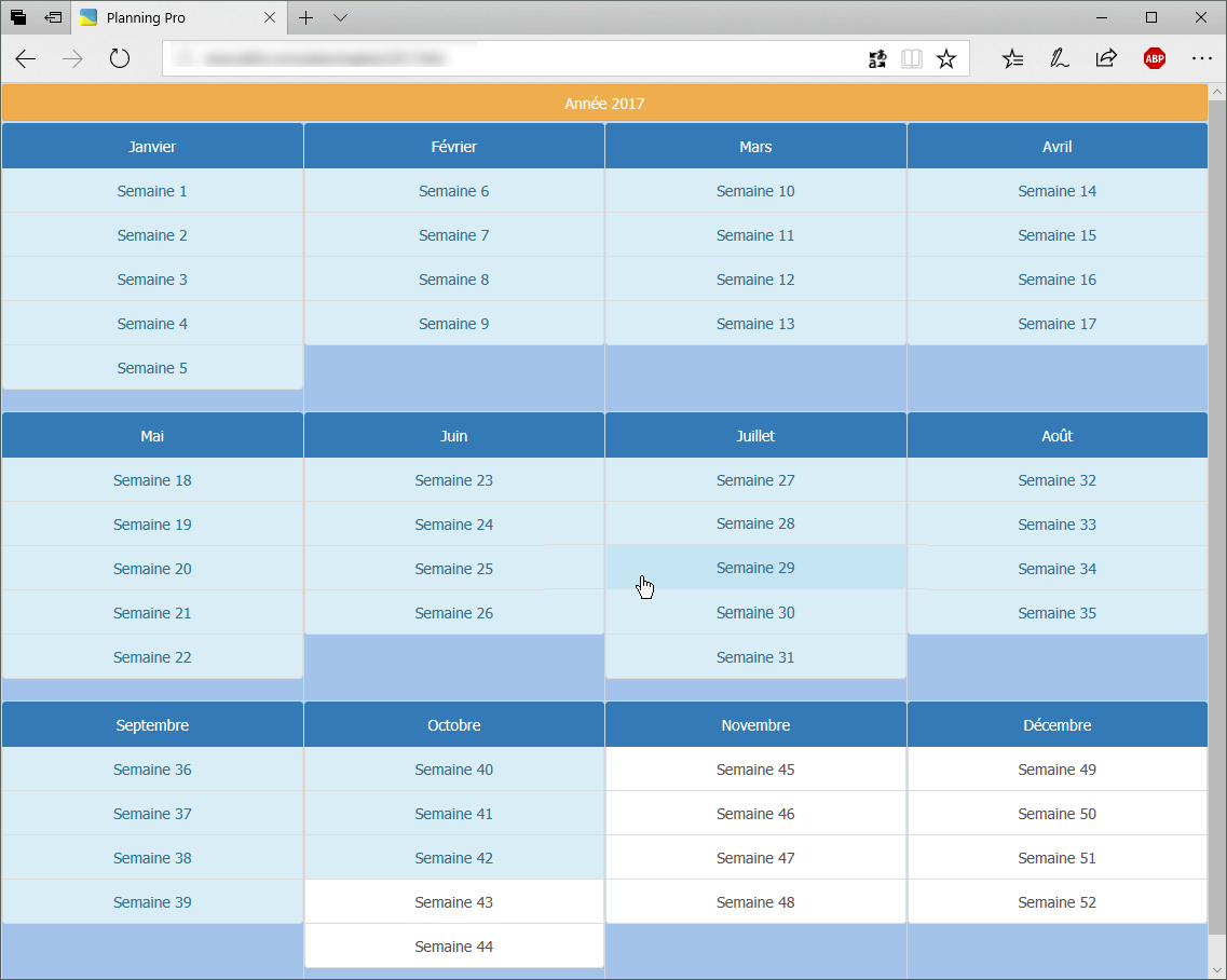 choix de la semaine de planning à visualiser