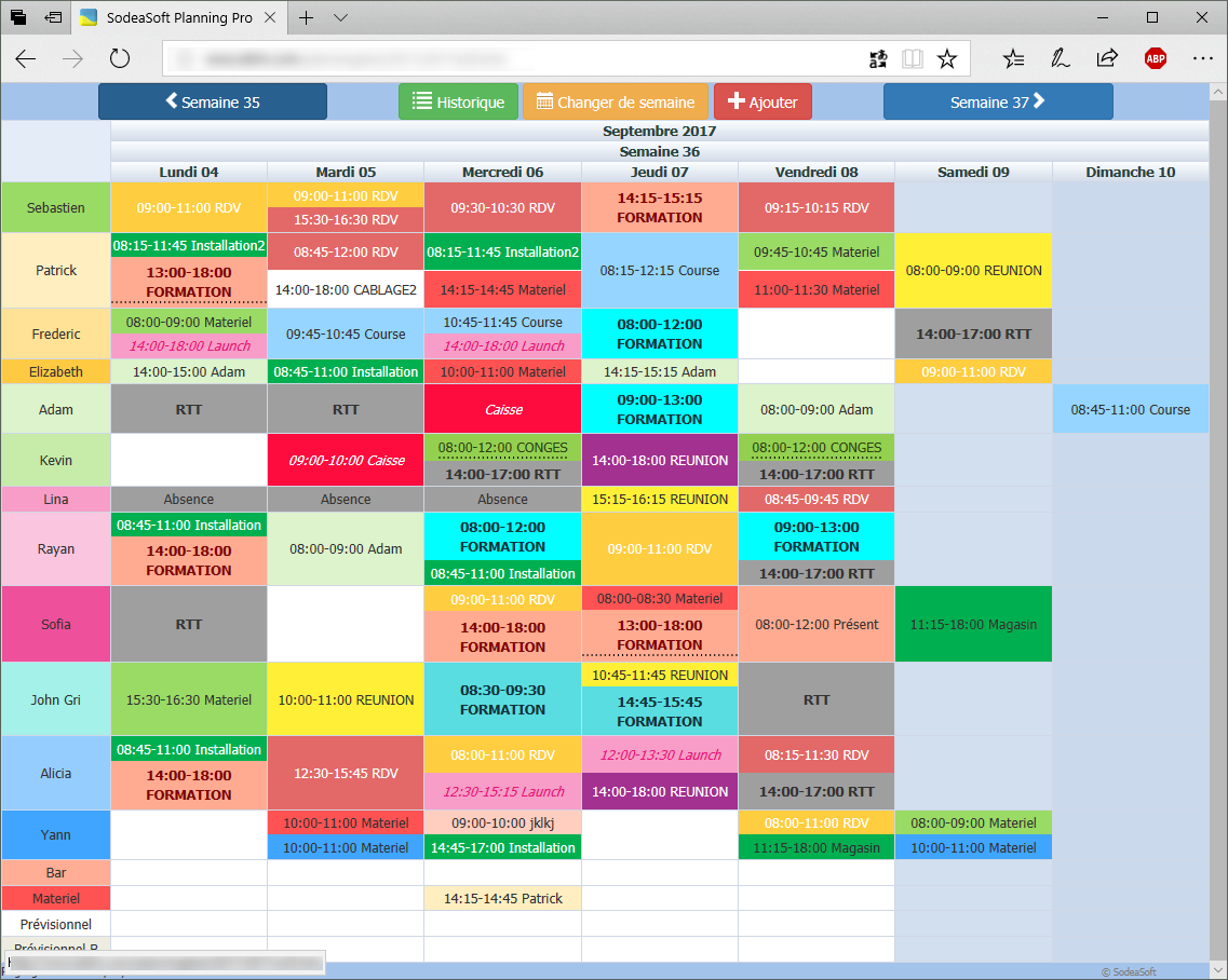 exemple de semaine de planning sur internet