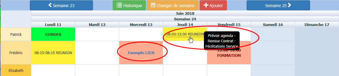 lien et tooltip dans le planning