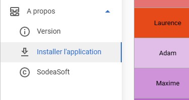 Installer Planning Web depuis le menu de l'application