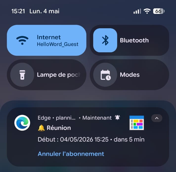 notification de rappel de tâche sur smartphone Android