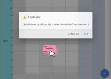 Alerte Planning Web quand une tâche sort des horaires habituels d'un salarié