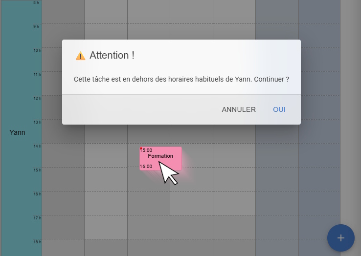 Alerte Planning Web quand une tâche sort des horaires habituels d'un salarié